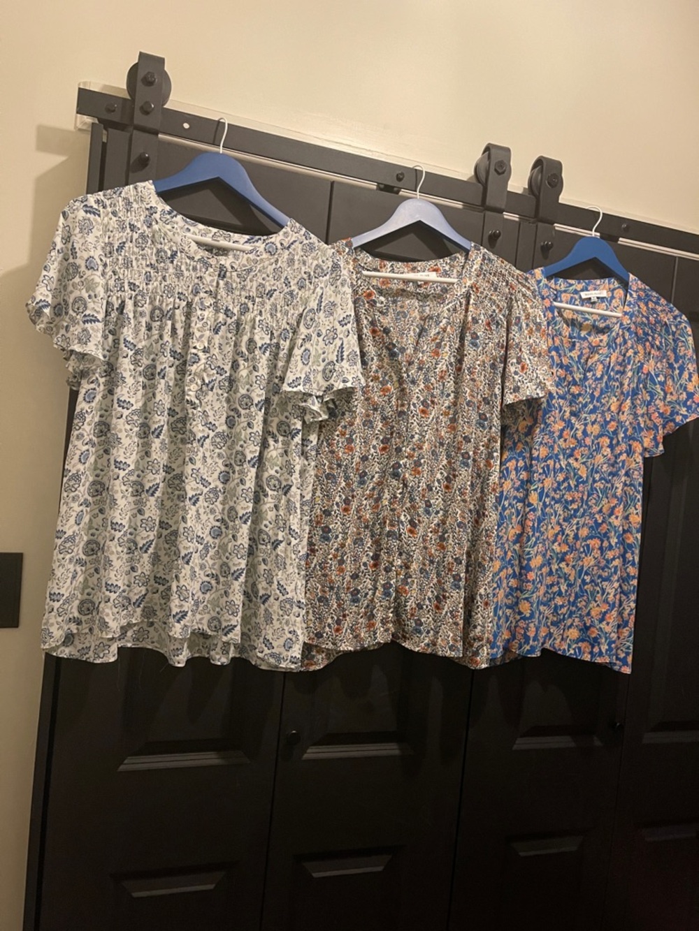 Rose & Olive Blue and Cream Floral Blouse